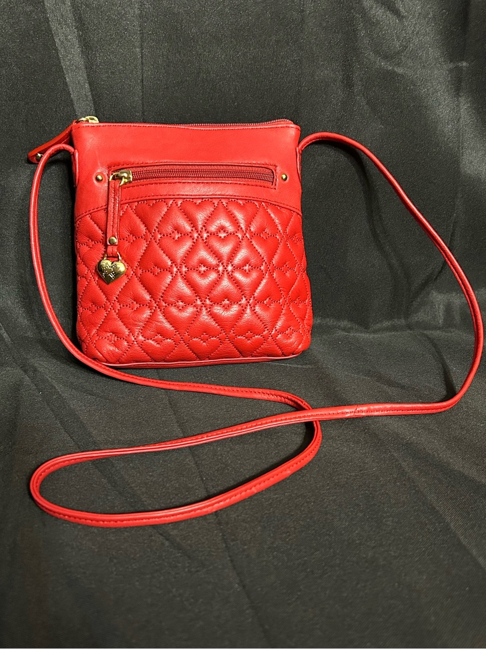 Stone Mountain Red Quilted Crossbody Bag with Heart Charm